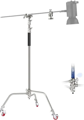 Miniatura 11 de NEEWER Soporte profesional en C resistente de acero inoxidable 100% con brazo de pluma, altura máxima de 10.5 pies, soporte de luz para fotografía