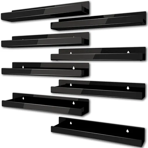 Miniatura 17 de Paquete de 4 estantes acrílicos negros de 15 pulgadas, estantería flotante negra para habitación de los niños, estante moderno para esmalte de uñas