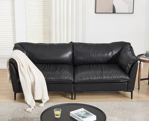 Miniatura 3 de EALSON Leather Cloud - Sofá biplaza de 2 plazas, sofá modular de mediados de siglo moderno y cómodo con funda extraíble y patas de metal para Negro