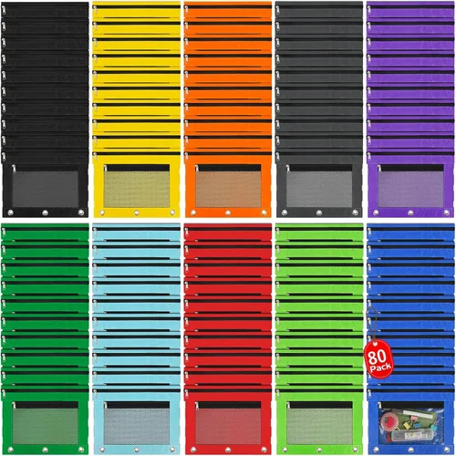 Miniatura 8 de IKAYAS Paquete de 12 Estuches para Lápices para Carpeta de 3 Anillos a Granel, Estuche para Lápices con Cremallera, Estuches para Lápices, Bolsas