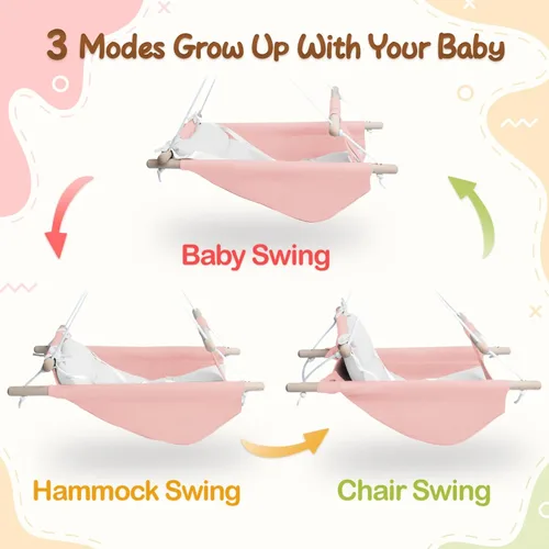 Miniatura 2 de Columpio para bebé en interiores y exteriores, hamaca de lona para bebé a niño pequeño con un asiento cómodo, juguete de madera de macarrón, arnés