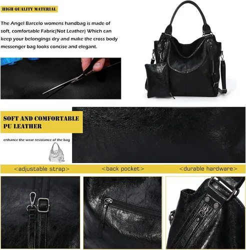 Miniatura 4 de Angel Barcelo - Bolsa de mano grande de piel suave con correa para el hombro para mujer