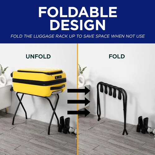 Miniatura 5 de Lifemaster Portaequipajes de metal – Paquete de 4 soportes plegables, fáciles de montar, ahorro de espacio y elegante marco de acero para maletas