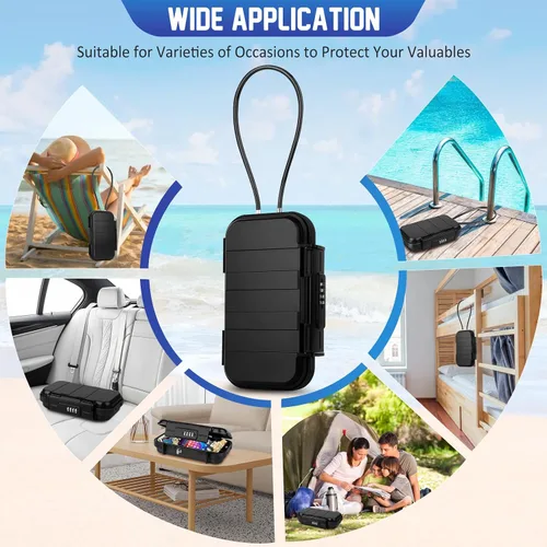 Miniatura 7 de Caja de seguridad portátil de viaje con combinación de 4 dígitos, mini caja de seguridad antirrobo, caja de seguridad para playa, impermeable