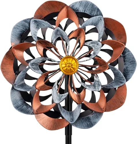 Miniatura 15 de VEWOGARDEN - Molinillo de viento grande de 20" de diámetro, escultura de viento giratoria de metal para exteriores - Arte de jardín, captadores