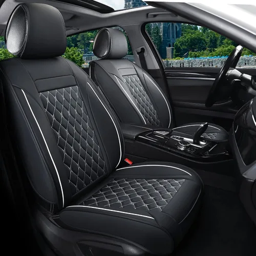 Fundas de asiento delantero de automóvil, ajuste universal para la mayoría de automóviles, SUV, sedanes y camionetas, fundas de cojín de piel Negro