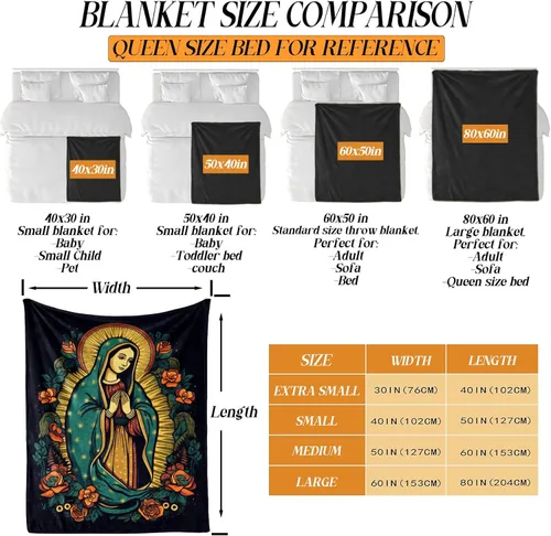 Miniatura 3 de Manta de Franela de la Virgen María, 50" x 40", Manta Negra con Temática de Nuestra Señora de Guadalupe para el Hogar, Cama, Sofá, Sillón, Regalos