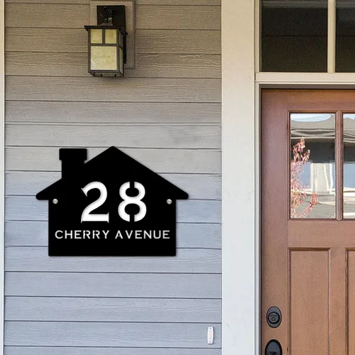 Miniatura 5 de Letrero de número de casa con forma de casa contemporánea personalizada con números y nombre de calle, placa de forma de casa, placa de dirección