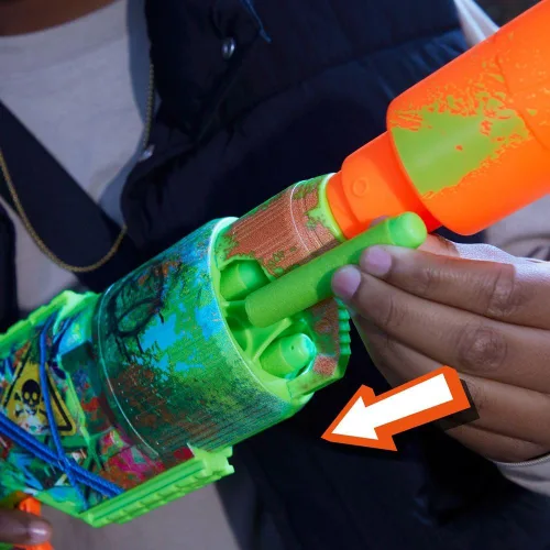 Miniatura 8 de Nerf Zombie Driller Dart Blaster, 16 dardos Nerf Elite, cilindro giratorio de 5 dardos, alcance extraíble, juegos al aire libre, a partir de 8 años