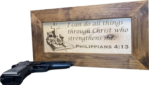 Miniatura 5 de Bellewood Designs Almacenamiento oculto para armas con versículo bíblico personalizado, seis estilos de gabinete de ocultación disponibles