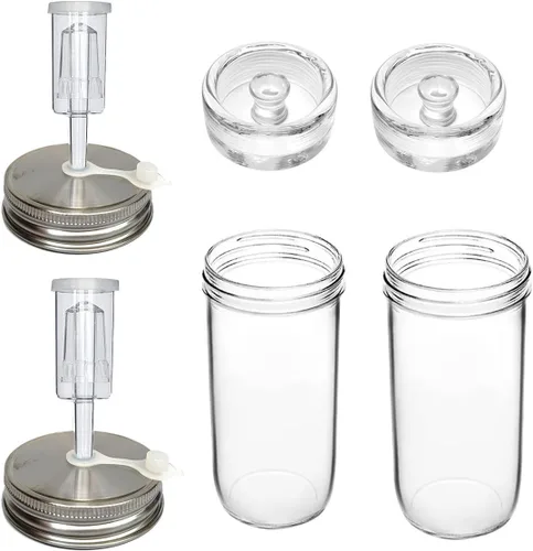 Miniatura 2 de Juego de 2 juegos completos de fermentación, 2 frascos de fermentación, 2 pesos de fermentación y 2 tapas de fermentación para chucrut, verduras
