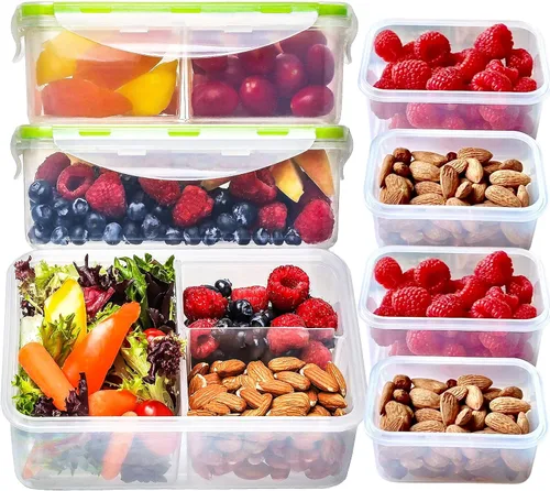 Miniatura 10 de Lonchera Bento para niños y adultos, contenedor reutilizable para preparación de comidas, contenedor de 3 compartimentos con tapa hermética