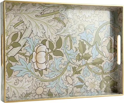 Miniatura 11 de Bandeja decorativa, bandeja de plástico de mármol con asas, bandeja rectangular de tocador y bandeja para servir para baño, cocina, otomana y mesa