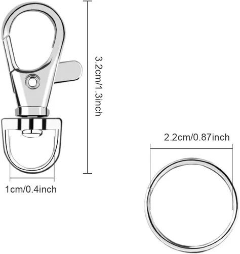 Miniatura 2 de SANNIX 60 llaveros con clip para llavero, cierres giratorios, ganchos a presión con llaveros divididos, ganchos para colgar manualidades, Plata