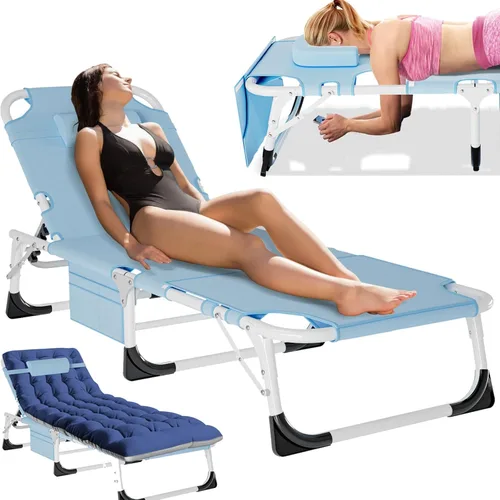 Miniatura 19 de MOPHOTO Silla de Descanso Plegable de 5 Posiciones, Catre Plegable, Silla de Descanso Portátil para Exteriores para Bronceado Solar, Perfecta