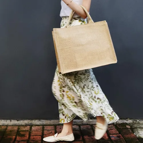 Miniatura 2 de Segarty Bolsas de mano, paquete de 3 bolsas grandes de yute de arpillera reutilizables de lona para regalos con asas, bolsa en blanco a granel