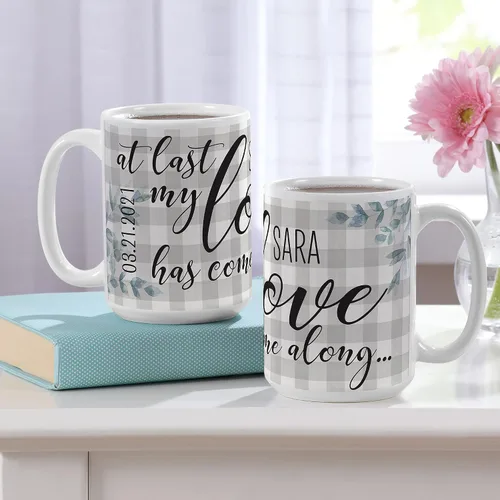 Miniatura 2 de Let's Make Memories Juego de Tazas Personalizadas At Last - Personaliza con Nombres, Fecha - Capacidad de 15 oz - Tazas de Café - Juego de 2