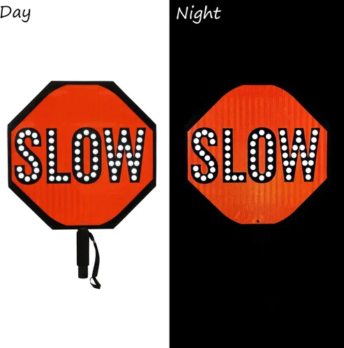 Miniatura 7 de SmartSign Paleta LED STOP SLOW – Señal de parada lenta reflectante de mano con asa, 18 pulgadas de doble cara, modos de luz LED