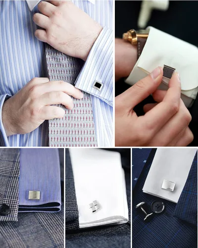 Miniatura 6 de Lictin Gemelos para hombre, gemelos para hombre, juego de gemelos de esmoquin de acero inoxidable, joyas para hombres o accesorios para negocios
