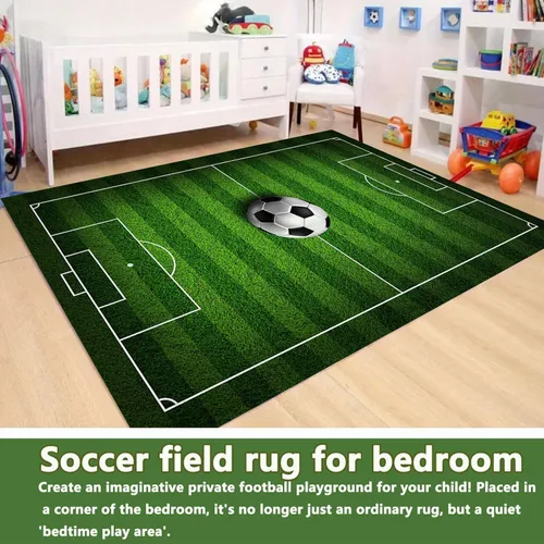 Miniatura 3 de Alfombra de campo de fútbol infantil de 2.6 x 4 pies para dormitorio de niños, alfombra de campo de fútbol verde antideslizante, alfombra