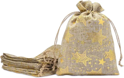 Miniatura 12 de 48 paquetes de 3x4 bolsas de regalo reutilizables de yute y arpillera con cordones (Feliz Navidad, X-Pequeño) - para regalos, favores de fiesta