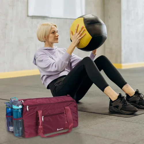 Miniatura 7 de Bolsa deportiva de gimnasio con bolsillo húmedo y compartimento para zapatos, bolsa de yoga ligera para hombres y mujeres, 2-Wine Red-Nueva versión