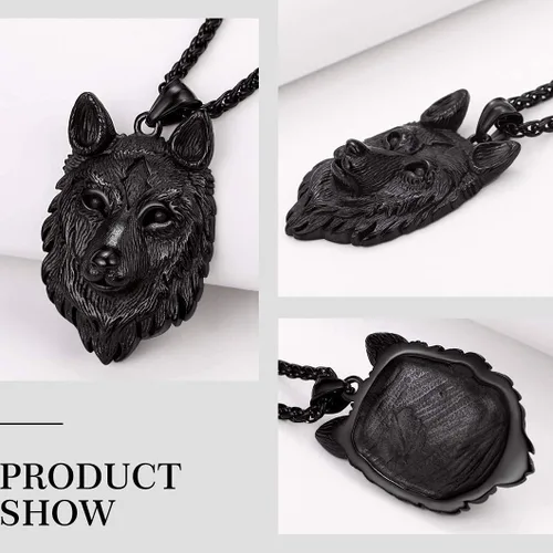 Miniatura 4 de Richsteel Collares para hombres de acero inoxidable 316chapado en oro de 18 quilatesnegro lobo colgante vikingo nórdico joyería