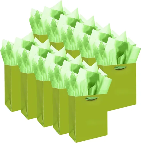 Miniatura 20 de qiqee 10 mini bolsas de regalo color verde frijol con asas de papel de seda de 6.3 x 4.7 x 2.4 pulgadas, tamaño pequeño para regalos de fiesta