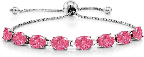 Miniatura 134 de Gem Stone King Pulsera de plata de ley 925 con piedra natal ovalada de 0.276 x 0.197 in para mujer, totalmente ajustable hasta 9 pulgadas