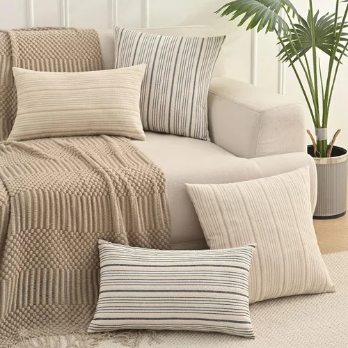 Miniatura 5 de Fundas de almohada negras de lino para granja, fundas de almohada decorativas a rayas para exteriores, fundas de almohada cuadradas para sofá, cama