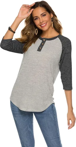Miniatura 3 de HOCOSIT - Camiseta básica de verano para mujer con cuello redondo, estilo novio y manga raglán