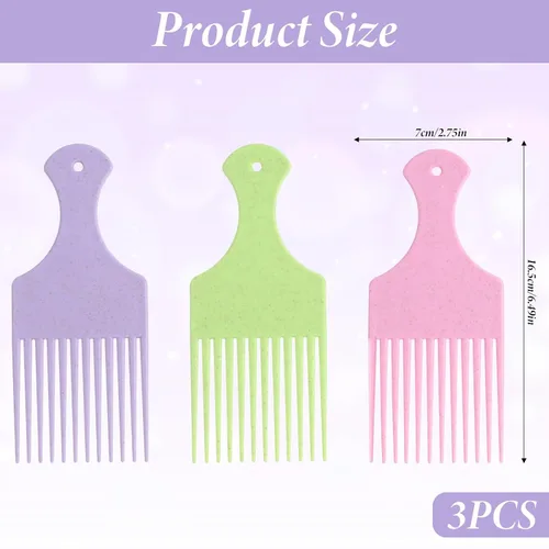 Miniatura 2 de Púas de pelo para mujer, 3 piezas, peine de plástico con dientes anchos afro para mujeres, herramientas de peinado rizado (color macarrón)