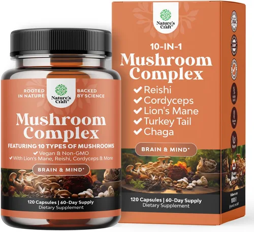 Advanced Mushroom Complex Cápsulas – 10 cápsulas de suplemento de melena de león con Reishi, Chaga, Maitake y Shiitake para la salud cerebral apoyo