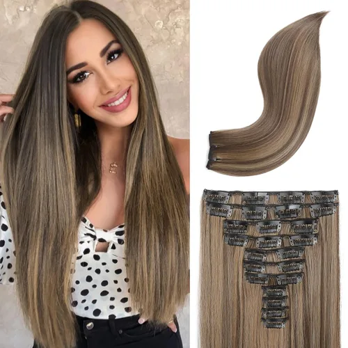 Miniatura 21 de REECHO Extensiones de cabello, 11 piezas de extensiones de cabello con clip de 24 pulgadas de largo, lacio, HE005, extensiones sintéticas naturales