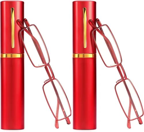 Miniatura 8 de touk Small Portable Reading Glasses Anti Blue Light UV, Compact Slim Pocket Readers with Mini Pen Clip Tube Case 2 Pairs