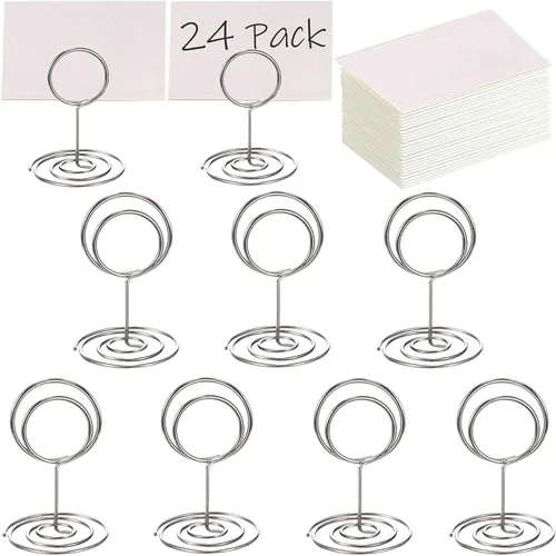 Toncoo 24 portatarjetas de primera calidad y 24 tarjetas de lugar, soporte para tarjetas de mesa pequeño, bonitos soportes para números de mesa,