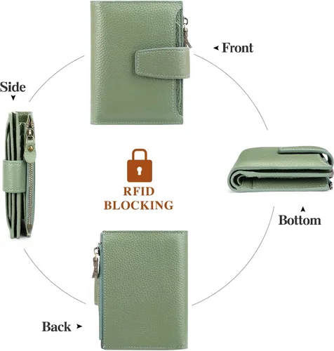 Miniatura 4 de FALAN MULE - Cartera de cuero auténtico para mujer, pequeña plegable , compacta, con interferencia de radiofrecuencia (RFID)