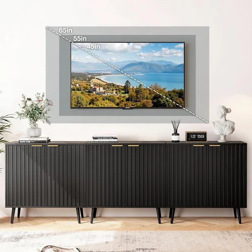 Miniatura 13 de Vrullu Gabinete de Almacenamiento Moderno, Gabinete de Buffet Independiente, Aparador Negro y Almacenamiento de Buffet, Muebles de Acento de Madera