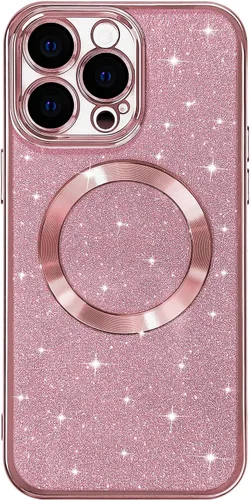 Miniatura 26 de Hython Funda para iPhone 14 Pro Max con purpurina, fundas magnéticas transparentes para teléfono con protector de lente de cámara