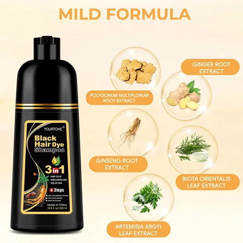Miniatura 2 de YOURTONE Champú de tinte para cabello negro 3 en 1 para cobertura de canas, champú para colorear el cabello para mujeres y hombres, ingredientes