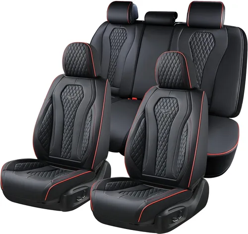 Miniatura 13 de Coverado Fundas de Asiento, Fundas de Asiento de Coche para Asientos Delanteros, Funda de Asiento de Coche Roja, Fundas de Asiento de Coche Rojo