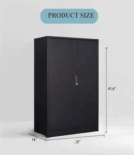Miniatura 3 de Gabinete de almacenamiento de metal con puertas y estantes, gabinetes de garaje negros, gabinete de almacenamiento con cierre de acero para almacén