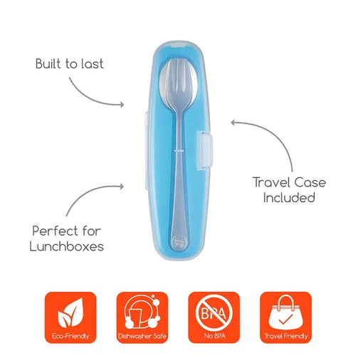 Miniatura 2 de Innobaby Din Din Smart - Cuchara y tenedor de acero inoxidable con funda de transporte. Juego de utensilios para niños y niños pequeños. Sin BPA.