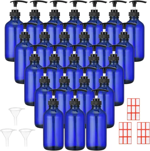Miniatura 10 de Tanlade 24 botellas de bomba de vidrio de 8 onzas, botella vacía, dispensador de jabón de vidrio con bomba, recipientes recargables y embudos