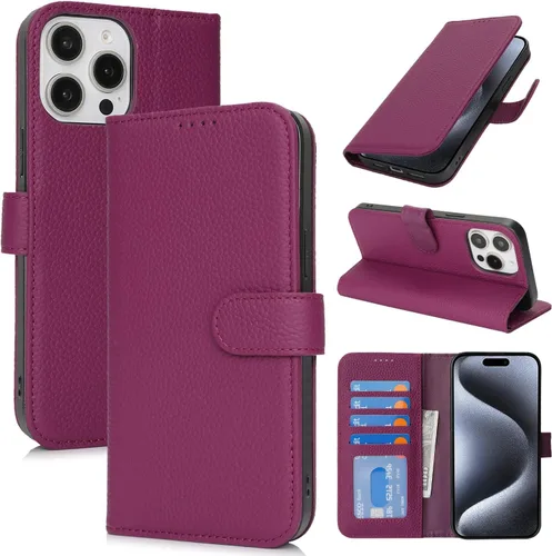 Miniatura 58 de Zouzt Funda para iPhone 11 de 6.1 pulgadas de piel auténtica con 4 ranuras para tarjetas, tarjetero con bloqueo RFID, tapa magnética, función atril