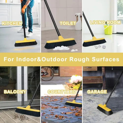 Miniatura 4 de Escoba de empuje con mango largo, cepillo de piso de cerdas suaves de 51.6 pulgadas, escoba de 12.2 pulgadas de ancho para limpiar baño, cocina