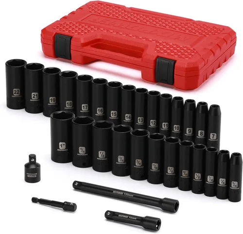 Miniatura 9 de MIXPOWER Juego de llaves de impacto poco profundas, 13 piezas de 3/8 pulgadas, 0.276 in a 0.748 in, CR-V, métrico, 6 puntos, poco profundo, 13