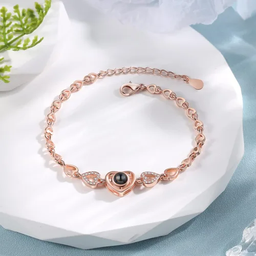Miniatura 13 de Jeweidea Custom Bracelet with Picture Inside, Personalized Projection Heart Chain Link with Photo, Memorial Gifts for Women