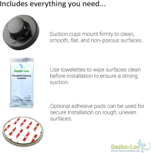 Miniatura 6 de Gecko-Loc Ganchos de ventosa de alta resistencia Accesorio de ducha de acero inoxidable - Negro