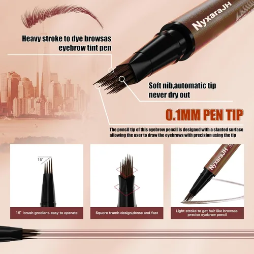 Miniatura 7 de Bolígrafo de cejas 4D de doble extremo, punta de pincel similar al cabello, 5 opciones de color, punta de precisión de 0.004 in, maquillaje 3#marrón
